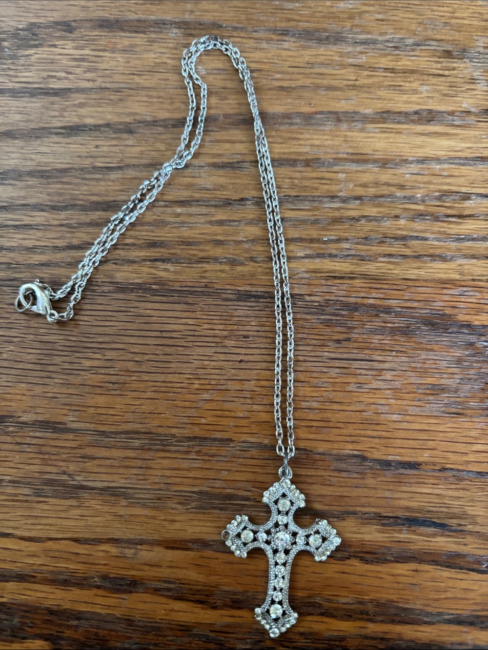 Silver Crystal Cross Pendant Necklace